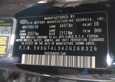 2018 Kia Optima Lx из США, поврежденный, VIN 5XXGT4L34JG268326